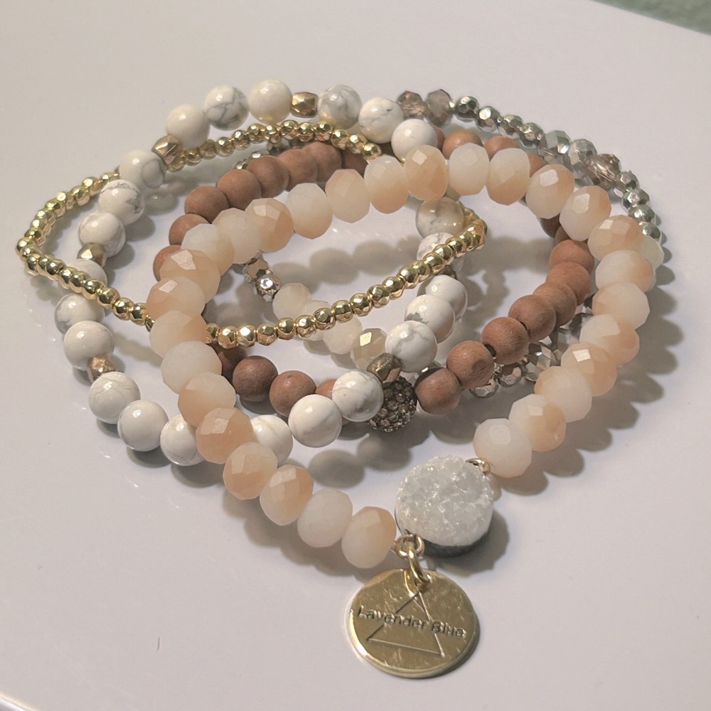 Lavender Blue Brand Brown and Quartz Beaded Bracelet Stack